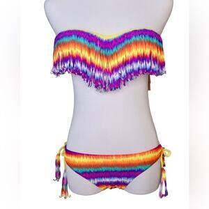 Eve's Temptation Psychedelic Fringed‎ Push Up Bikini Swimsuit SMALL NEW Hyperpop